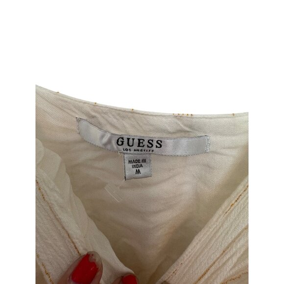 Guess Boho Maxi Dress Women Medium White Ruffle Sleeves Striped Made In India - Picture 5 of 8